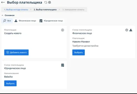 Скрин 10. Выбор плательщика.